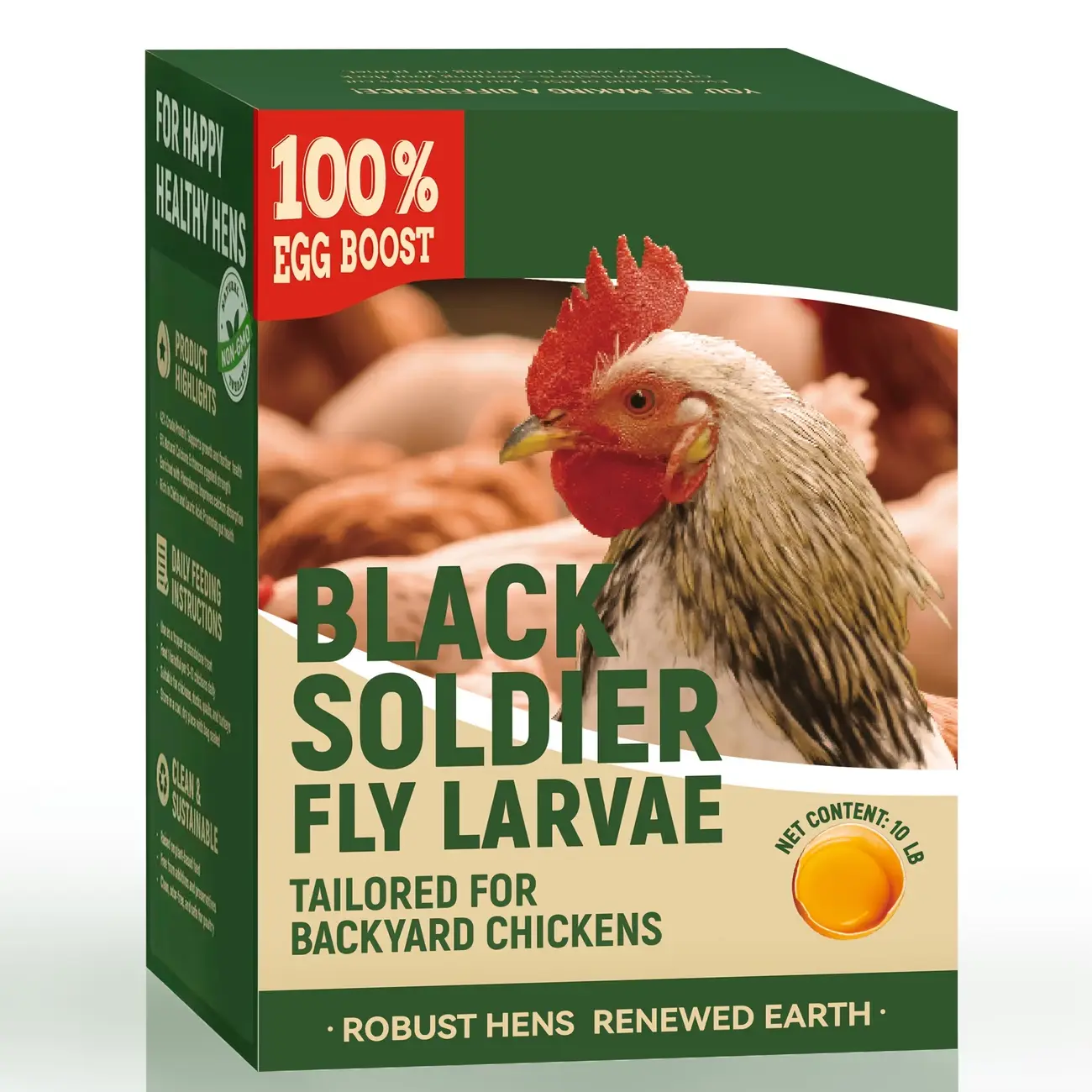 10LBS Dried Black Soldier Fly Larvae For Chickens, High Protein Chicken Feed With More Calcium Than Mealworms, Non-Gmo Natural BSF Larvae Treats For Laying Hens, Ducks, Quail, Birds & Reptiles