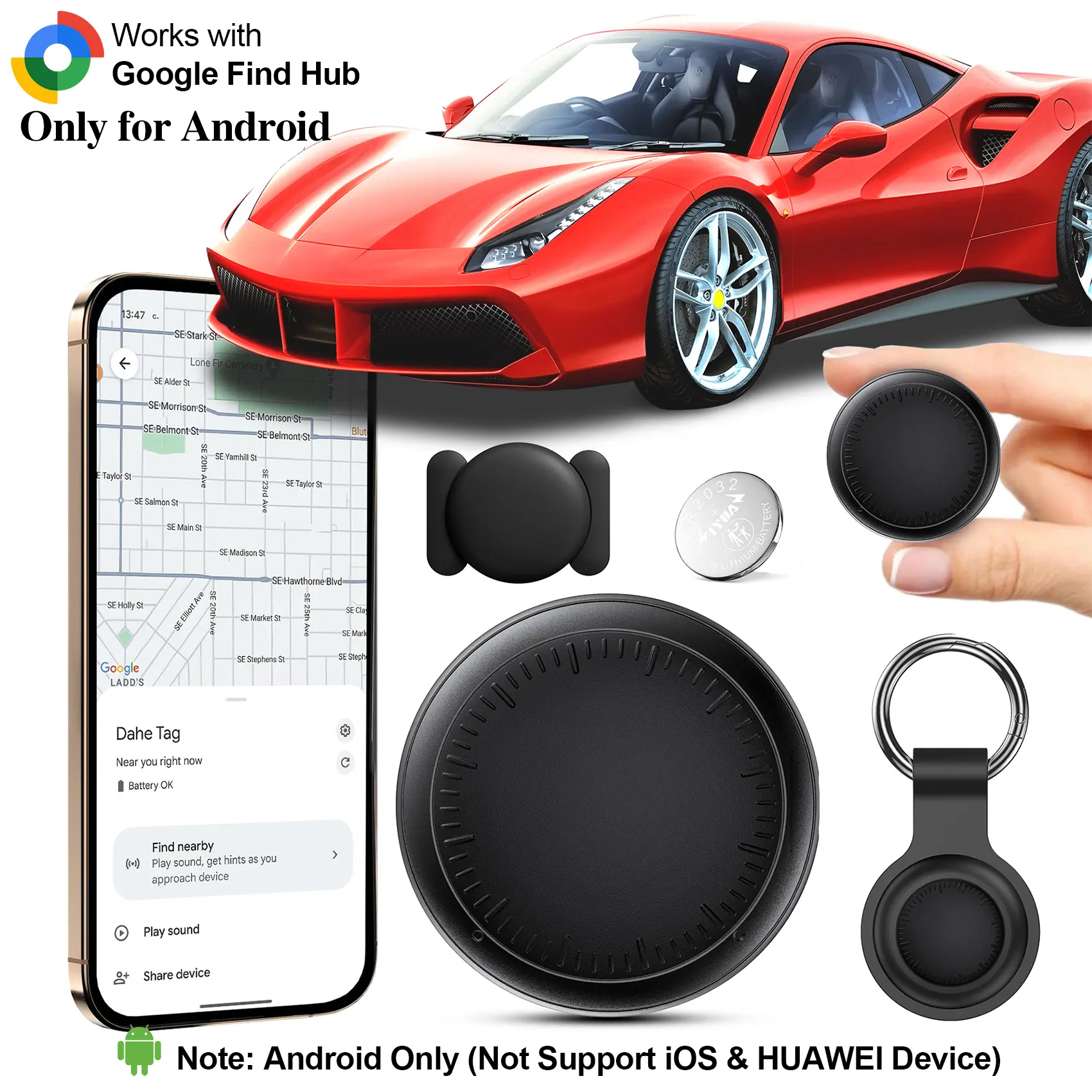 Magnetic Mini Tracker (Android ONLY) for Vehicles,Bicycles, Wallets,Kids,Elder,Pets and Keys,Vehicle Locator Tracker Tags Portable Compatible with Google Find Hub No Subscription,Anti-Lost Device,IP67 Waterproof Case,Replaceable Battery Protection