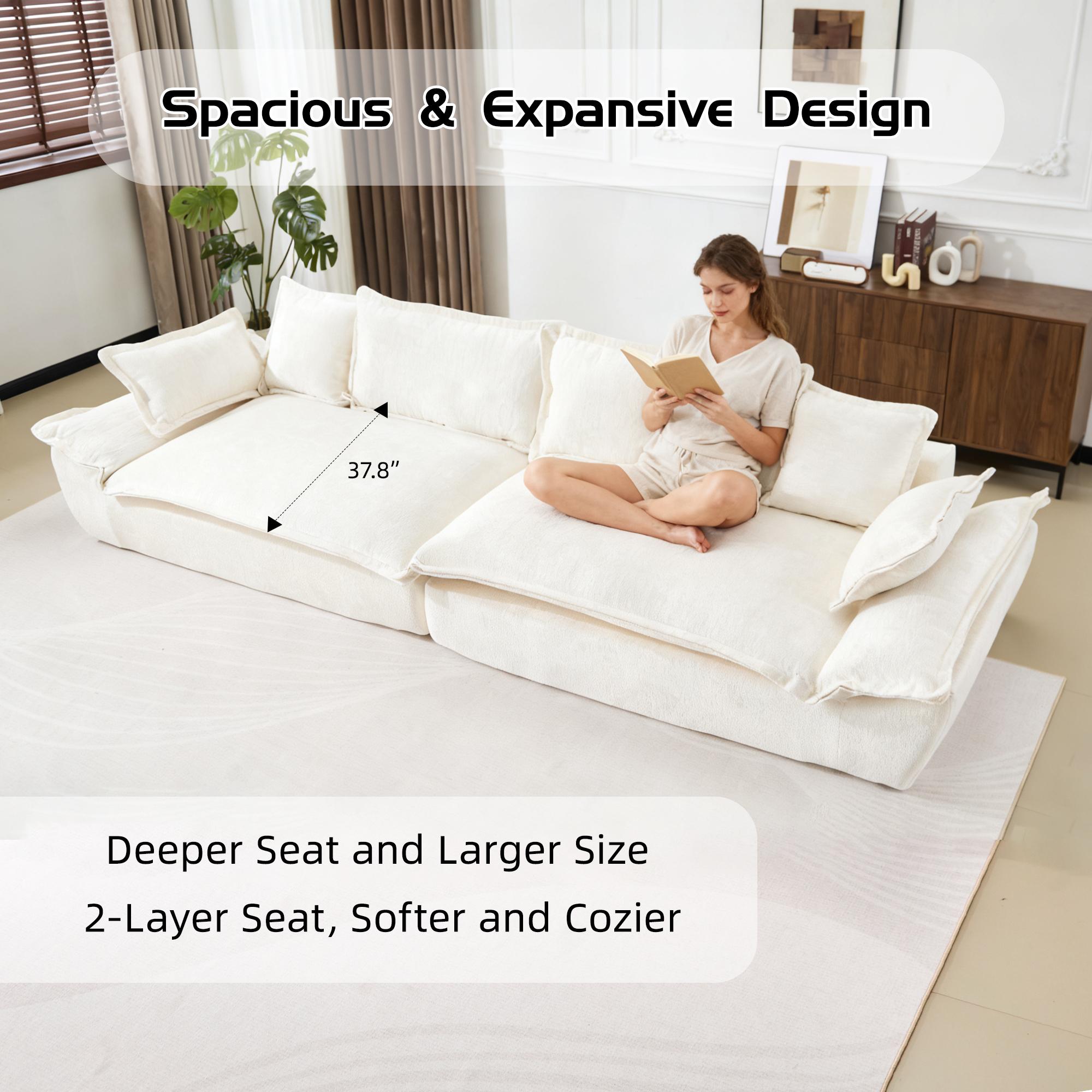 QAK 138" Oversized Modular Cloud Giant Sofa Sectional Couch with Deep Seats Wide Armrests Multiple Pillows Boneless Couches Sofas Loveseat for Living Room Bedroom Apartment Soft Plush
