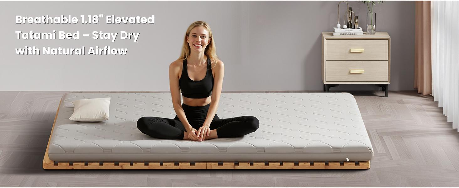 Naudacaa Wood Foldable Slatted Bed for Japanese Floor Futon Mattress, Solid Pine Bed Frame, Moisture-Proof Tatami Beds Plate, Guest Tatami Mat Floor Sleep Bedding