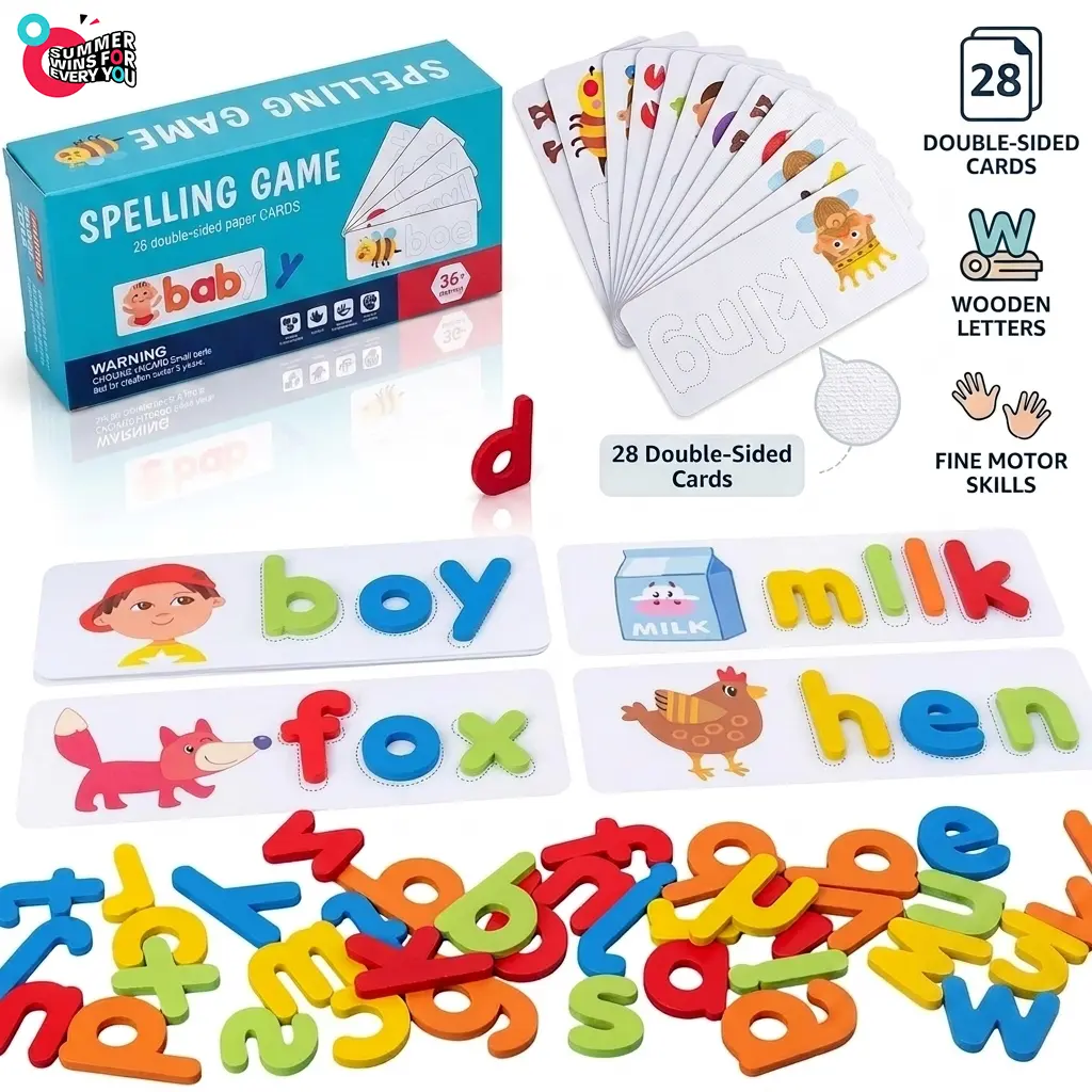 Wooden Alphabet Matching Puzzle Set spelling flashcards- Montessori Toddler Learning Toy for 3-4 Years Beginner Boys, with 28 Dotted Line-Tracing Cards, 28 Sight Words Flash Cards, Letter Blocks, Christmas/Birthdays Gift, Toddler Learning Activities