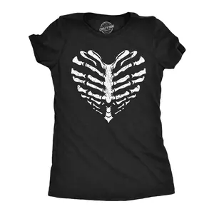 Womens Skeleton Ribcage Heart Funny T Shirt Spooky Novelty Tee for Ladies Funny Womens T Shirts Cute Vintage Fashion Casual Ladies T-Shirt Gift Love Tops for Women Funny Halloween Top Women's Novelty Tees Black -