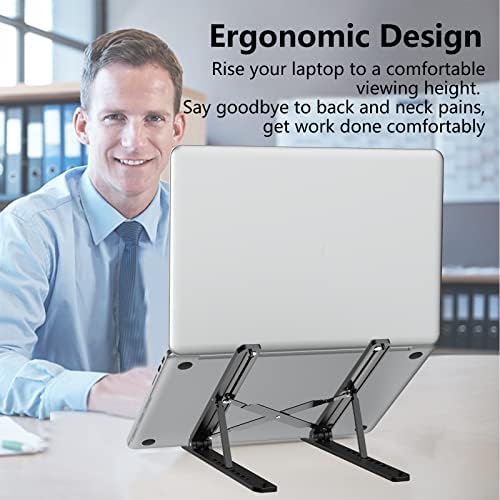 Laptop Stand for Desk – Adjustable & Foldable Laptop Riser with ABS+Silicone, Ventilated Cooling Notebook Mount for 10-15.6” Laptops/Tablets – Black Laptop Stand for Desk – Adjustable & Foldable Laptop Riser with ABS+Silicone, Ventilated Cooling Notebook Mount for 10-15.6” Laptops/Tablets – Black