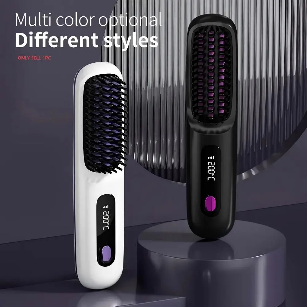 Portable wireless hair straightener, LCD screen design.Type-c charging (2000mAh lithium battery).MCH heats up quickly and has a long battery life.3D comb teeth, multi-speed thermostat.A professional styling tool, an ideal gift.