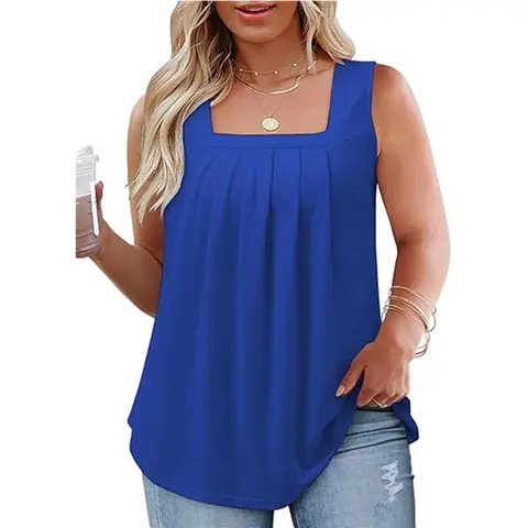 EncoLax Womens-Plus-Size-Tank-Tops Casual Sleeveless Square Neck Flowy Tunic Shirts