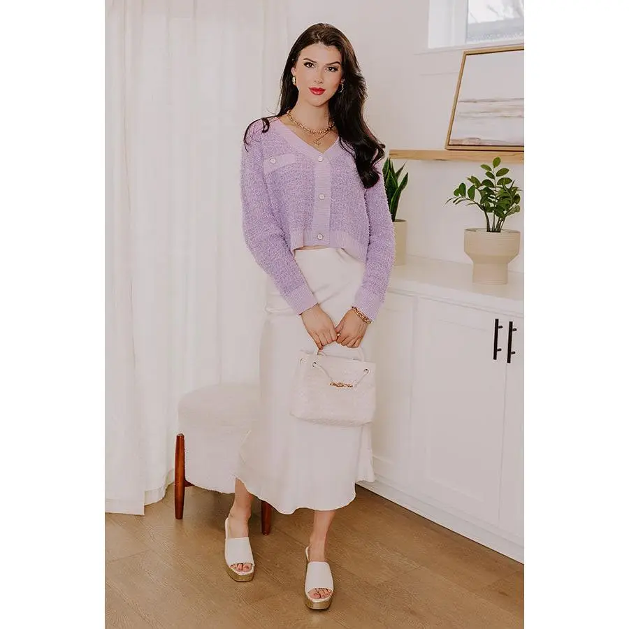 Cappuccino Sippin Tweed Knit Sweater in Lavender