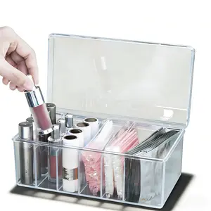 Lash Cart Organizer For Lash Techs Acrylic Lashes Extension Box Storage Clear Container Dustproof Lid 6 Compartments