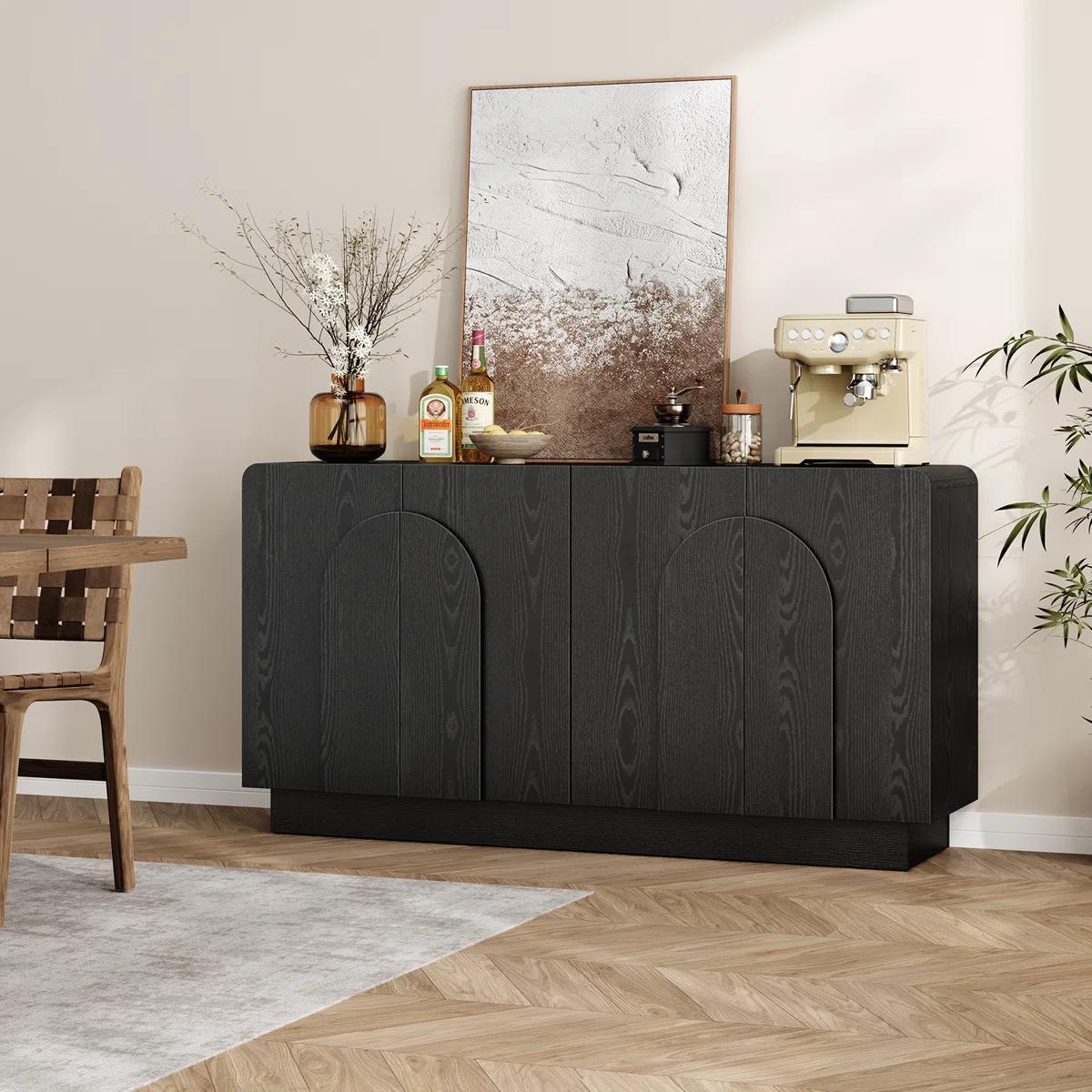【SPOTLIGHT DAY】ONBRILL Modern 60" Curved Sideboard With Adjustable Shelf & 4 Doors for Contemporary Home Decor 【SPOTLIGHT DAY】ONBRILL Modern 60" Curved Sideboard With Adjustable Shelf & 4 Doors for Contemporary Home Decor