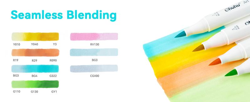 Ohuhu Honolulu Brush Markers: 48 Pastel Colors Double Tipped Art Marker for Artist Coloring Illustrations-Brush&Chisel/Fine -Refillable Ink-Blossoming