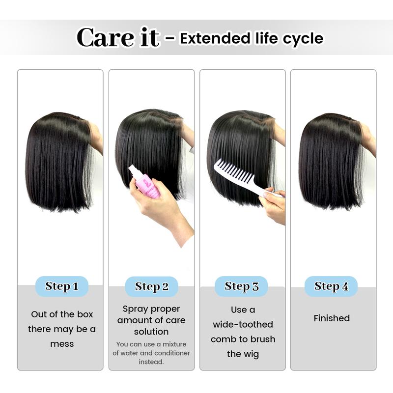 U&A Hair 9x7 Glueless Synthetic Wear and Go Bone Straight Wigs Double Drawn Bob Wig High Density, Vivid Self Growing Clean Hairline with Tiny Knots