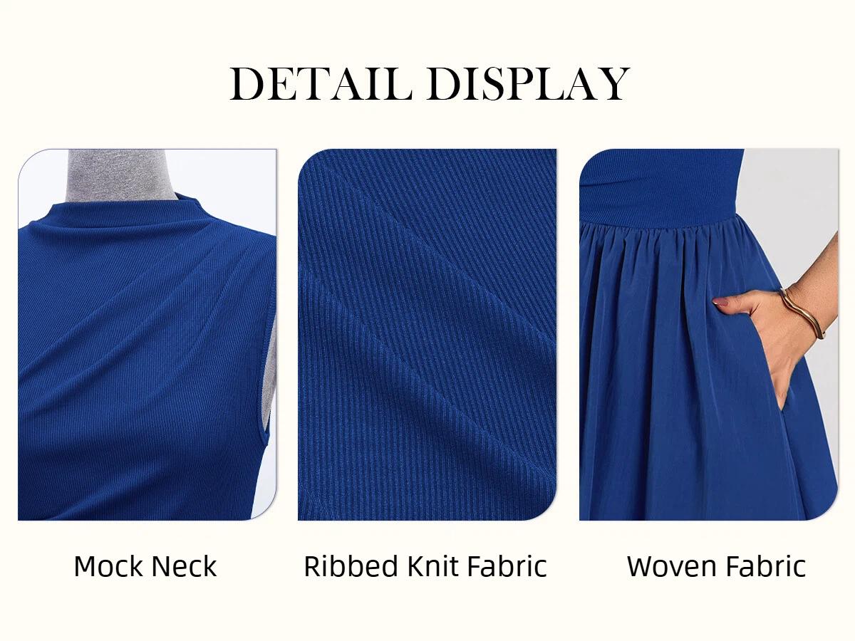 Miusol 85234B Women's Summer Maxi Dresses for Women 2026 Spring Sleeveless Half Collar Casual Ruched Swing A-Line Dress with Pocket Sundress Flowy Beach Dress