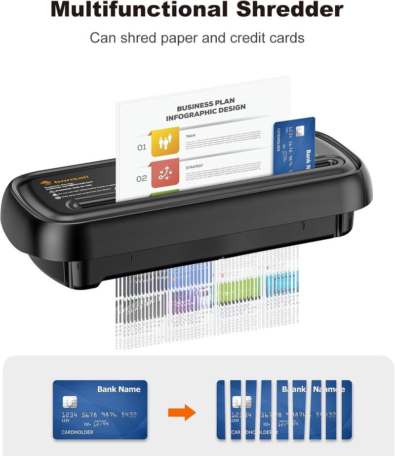 Bonsaii Paper Shredder for Home Use, 6 Sheet Strip Cut Small Paper Shredder Without Basket, Portable Shredder Extendable Arm Design (S123-B)