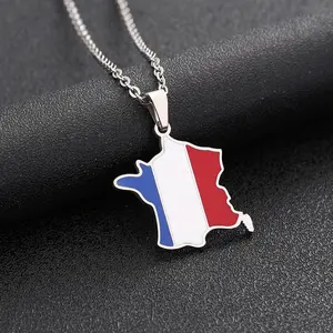 Retro France Flag Map Pendant Necklace | 2026 Football Events | Basketball | Fan's Choice | Edgy & Stylish Jewelry | Recommended for Holidays & Birthday Gifts