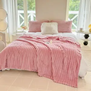 Lanrest Faux Rabbit Fur Striped Throw Blanket, Ultra Soft Cozy Plush Blanket for Sofa Bed Couch, Warm No Shedding Winter Blanket for Living Room Bedroom, Perfect Holiday Gift