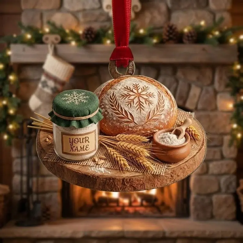 Personalized Sourdough Bread Christmas Ornament, Baker Starter Gift, Holiday Tree Decor