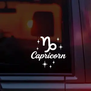 Capricorn Zodiac Sign Symbol Vinyl Car Decal, Astrology Horoscope Symbol with Capricorn Name, Celestial Aesthetic Sticker for Cars, Laptops & Water Bottles, Perfect Gift for Capricorn Season & Earth Signs