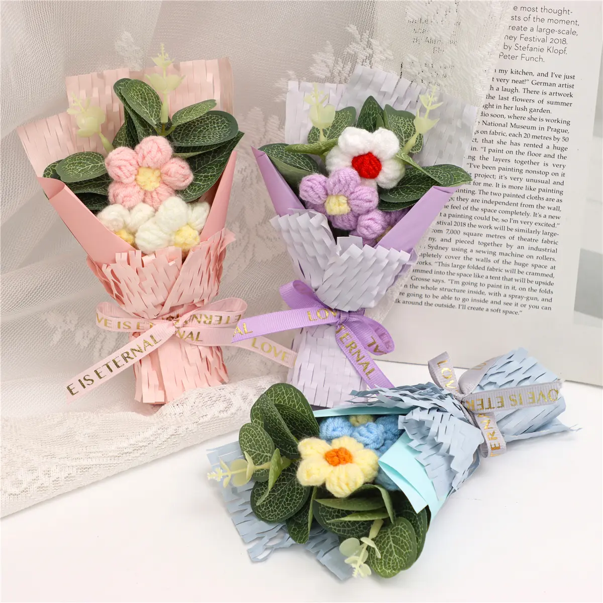 A delicate mini faux flower bouquet—the perfect gift for Mother's Day and graduation season. Featuring warm, soft-hued everlasting blooms, it makes a lovely small token for friends and family., Artificial Flower Bouquet, Home Decoration Bouquet