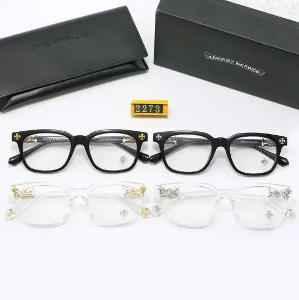 High-End Chrome Hearts Square Eyeglass Frames for Men & Women, Luxury Black Gold Cross Detail Optical Glasses, Premium Designer Style Unisex Frames with Leather Case
