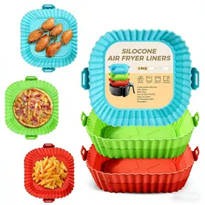 3 Pack Air Fryer Silicone Liners 8inch Air Fryer Pot Reusable Food Grade Silicone Airfryer Liners Baking Basket Accessories Replacement of Flammable Disposable Parchment Paper