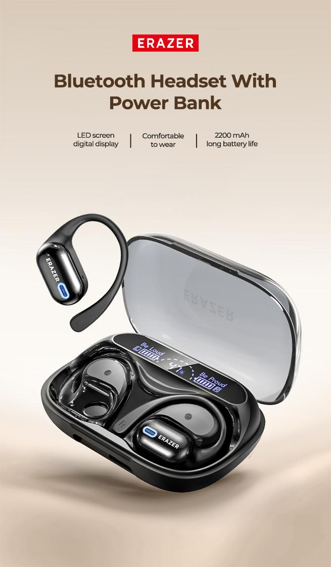 ERAZER XP18 Powerbank Earbuds,Can Charge Phones,Wireless Bluetooth Headphones, Bluetooth 6.0, OWS Earphones , Sports Headphones, High Sound Quality Headphone, Daily Waterproof Wear Comfortable for Daily Calls Compatible with Android/IOS