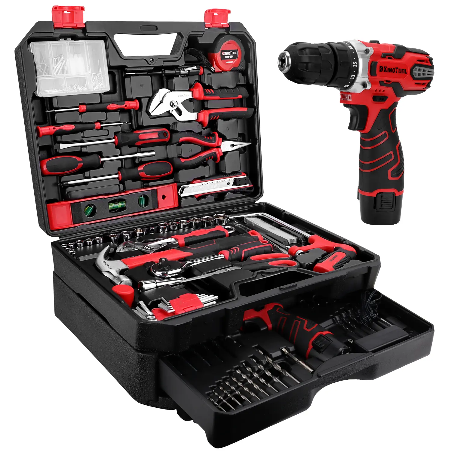 KingTool 276-Piece Complete Power Tool Kit - 12V Cordless Drill Driver Set with Drawer Storage Toolbox, Ideal for Homeowners, DIYers, Power Tool Set