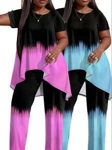 Elegant Plus Size Women's Short Sleeve T-Shirtwith Solid Slim Pants, Spring and Summer Casualloose fit Two-Piece Set, Women's Fashion Outfit.Machine Washable, Trendy and Comfortable ChicClothes Suits