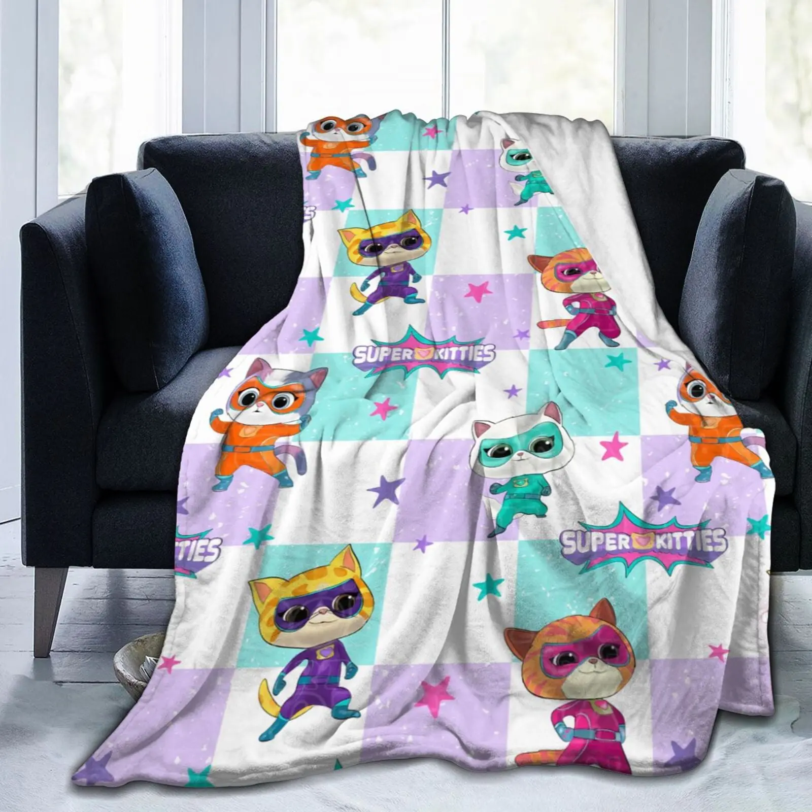 SuperKitties Cartoon Blanket Ultra Soft Flannel Throw Blanket Warm Cozy Fleece Blankets Gifts for Kids Boys Girls Travelling Camping Sofa Bed 50"x40"