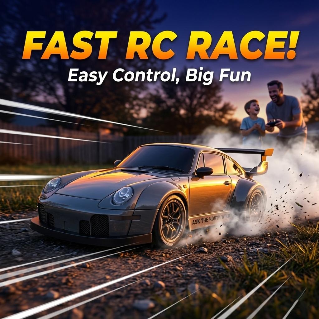 【RC-Kid's Gifts】2.4GHz Remote Control Car, 1:24 Scale RC Drift Car,4WD Racing Car With 2 Rechargeable Batteries & LED Lights,Remote Control Mode Easy for Kids & Beginners,Compact Portable Design,Fun Indoor & Outdoor Play Gift #Toys Gift Preferred Fro Kids