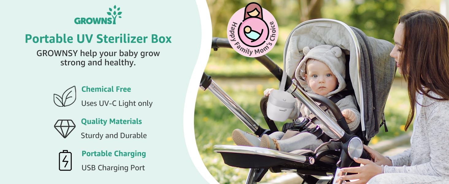 GROWNSY Portable UV Light Pacifier Sterilizer USB Rechargeable Quick Sterilizer in 59 Seconds, Mom's Best Choice