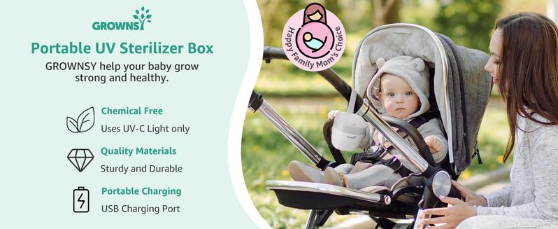 GROWNSY Portable UV Light Pacifier Sterilizer USB Rechargeable Quick Sterilizer in 59 Seconds, Mom's Best Choice