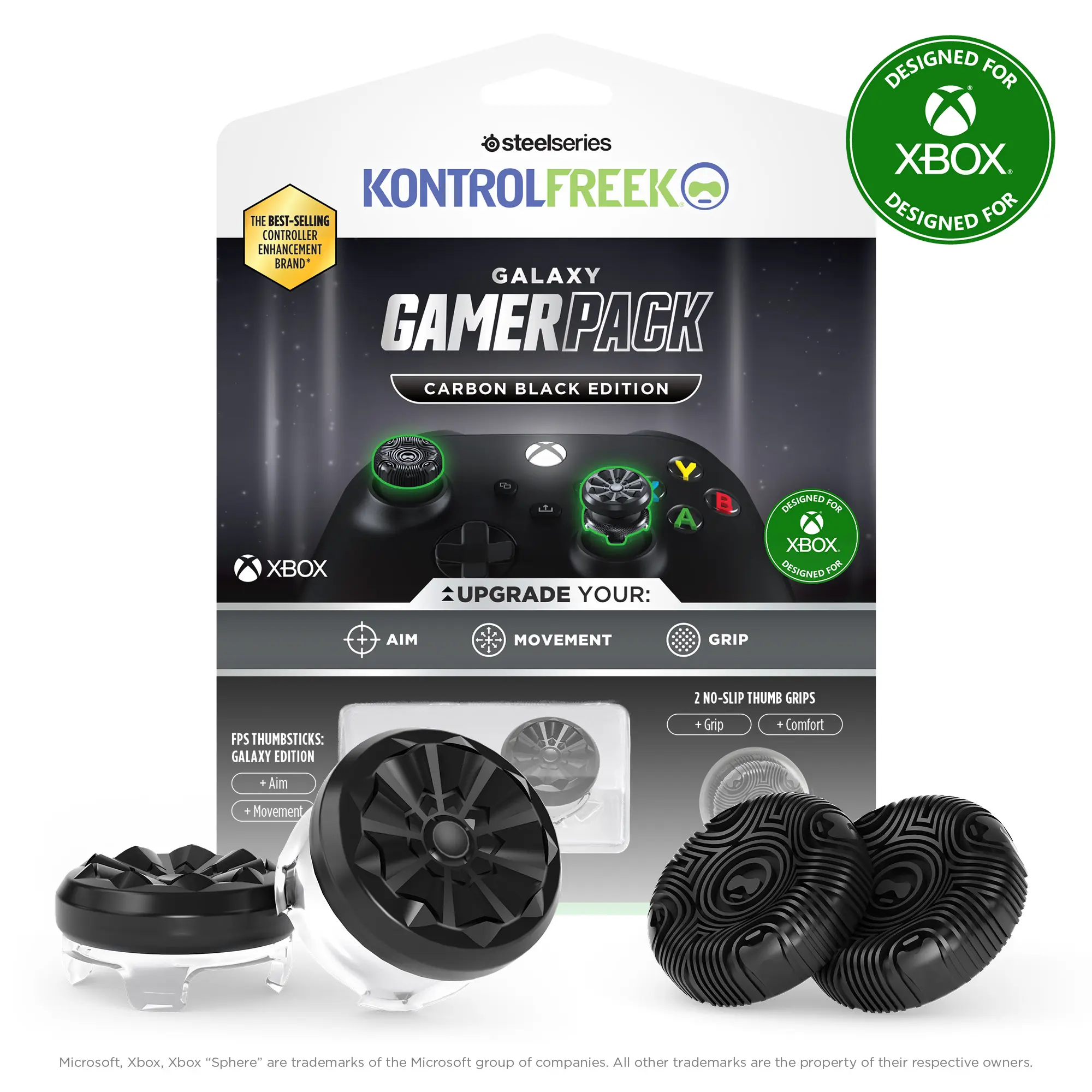 KontrolFreek FPS Galaxy Gamerpack for Xbox One and Xbox Series X Controller | Performance Thumbsticks | 1 High-Rise, 1 Mid-Rise | 2 No-Slip Thumbgrips | Carbon Black