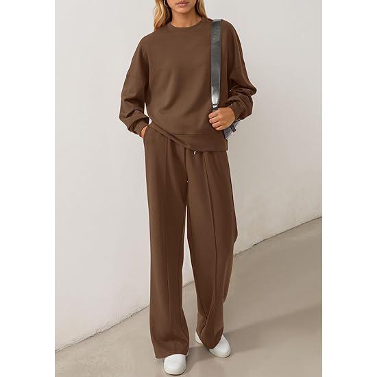 PrettyGarden 2 Piece Sets For Women Fall Trendy Long Sleeve Sweatshirt Wide Leg Pants Loungewear Set Matching Sweatsuit High Quality Homewear, Cozy&Comfy Travel Outfit,Minimalist Premium Womenswear