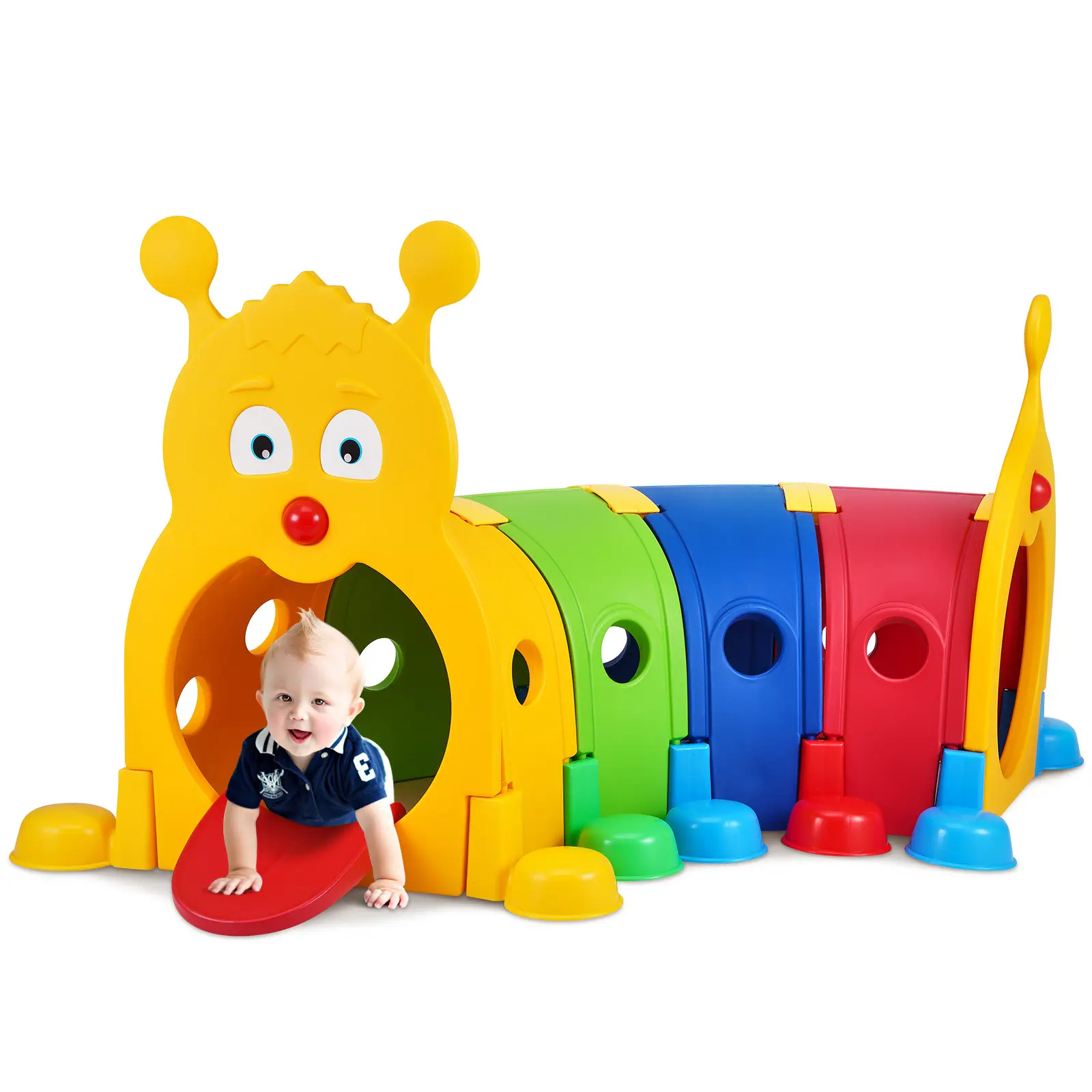 VEVOR Caterpillar Tunnel for Kids, Outdoor Indoor Climb and Crawl Through, Play Equipment for Toddler,Boys,Girls,Baby 3-6, 4 Sections, for Daycare, Preschool, Playground, Multicolor
