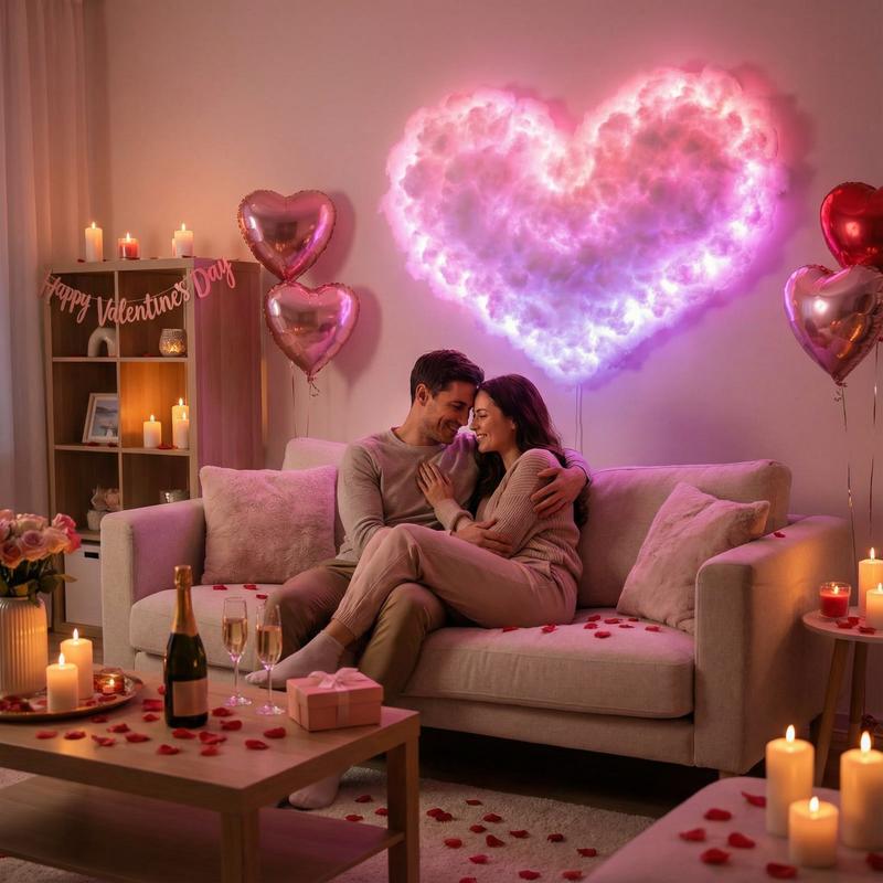 DIY romantic couple ambient light, LED cloud light strip with music rhythm, vivid glow, perfect for Valentine’s Day gifts, offices, parties, cafés, and hotels, dynamic visual effects | Bedroom ambiance | Decorative light | Includes a 5 m light strip kit.