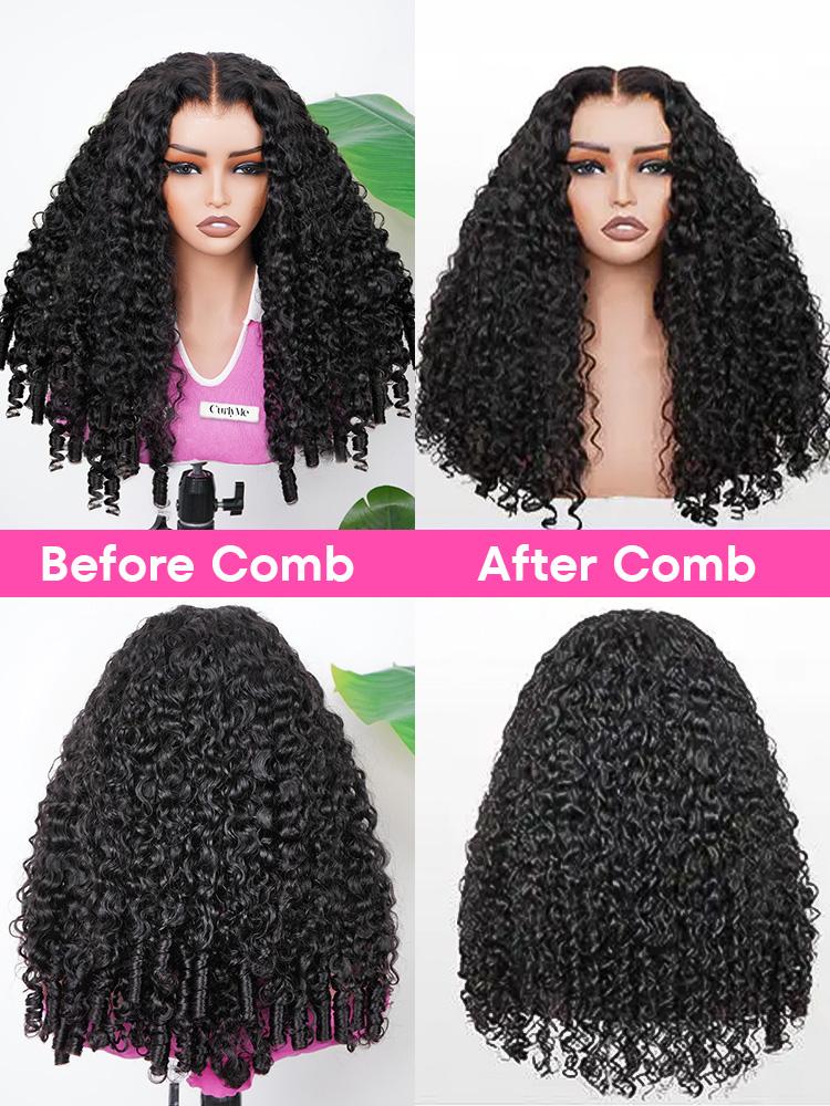 CurlyMe Wear Go Glueless 250% Density Burmese Curly Human Hair Wig Pre-Bleached Pre-cut HD Lace Front Wig - Natural Black #TikTokShopBlackFriday