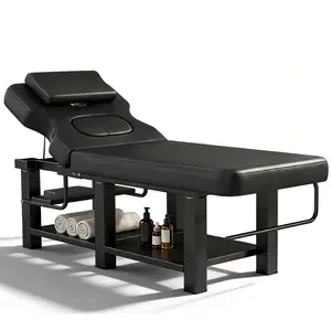 Heavy Duty Professional Stationary Massage Table Wide Spa Facial Bed with Backrest Metal Frame PU Leather for Physical Therapy Tattoo Salon