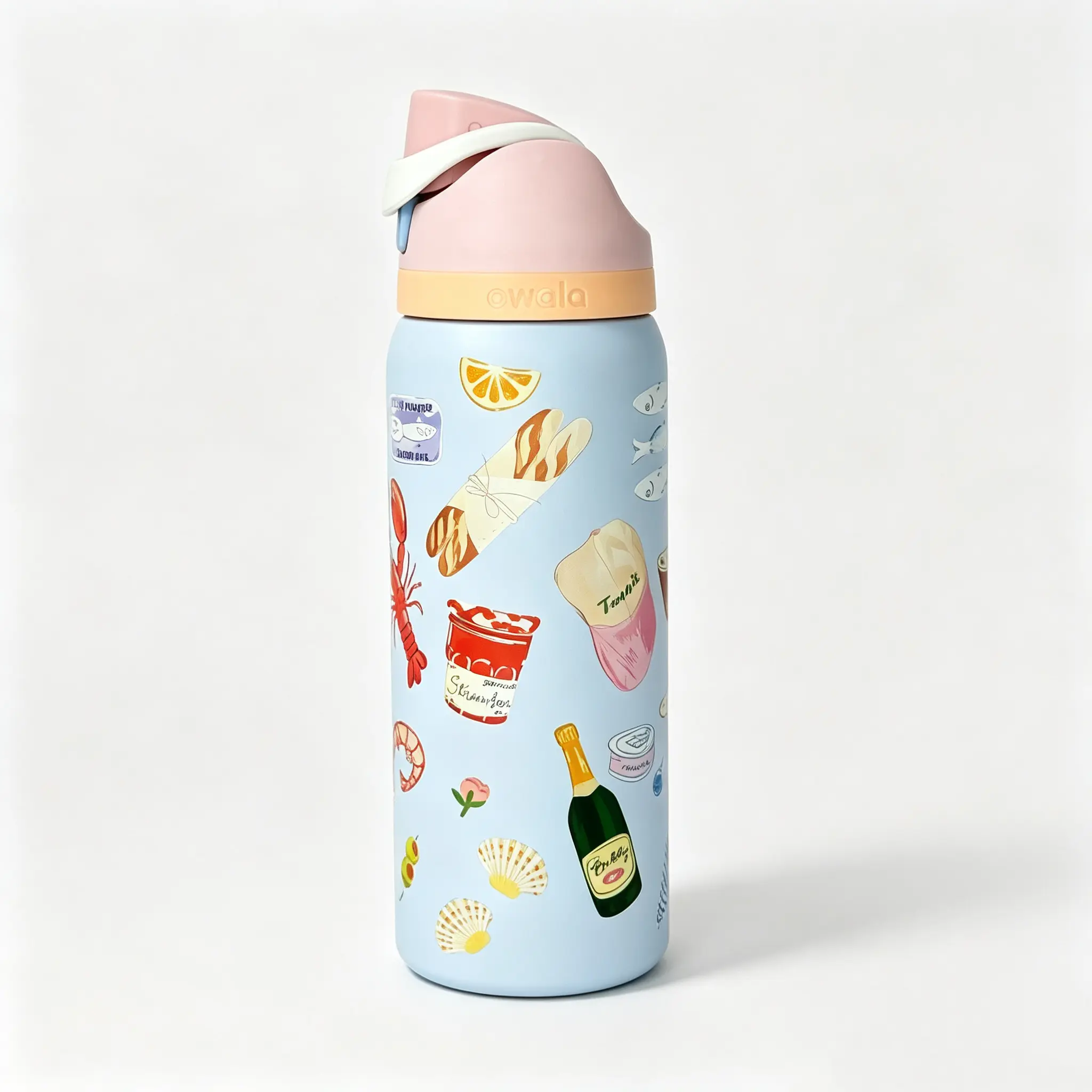 Owala FreeSip 32oz Bottle Limited Edition Brunch Print Stainless Steel Tumbler KeepDrinks Cold Portable Reusable Drinkware for Beach & Travel Stylish