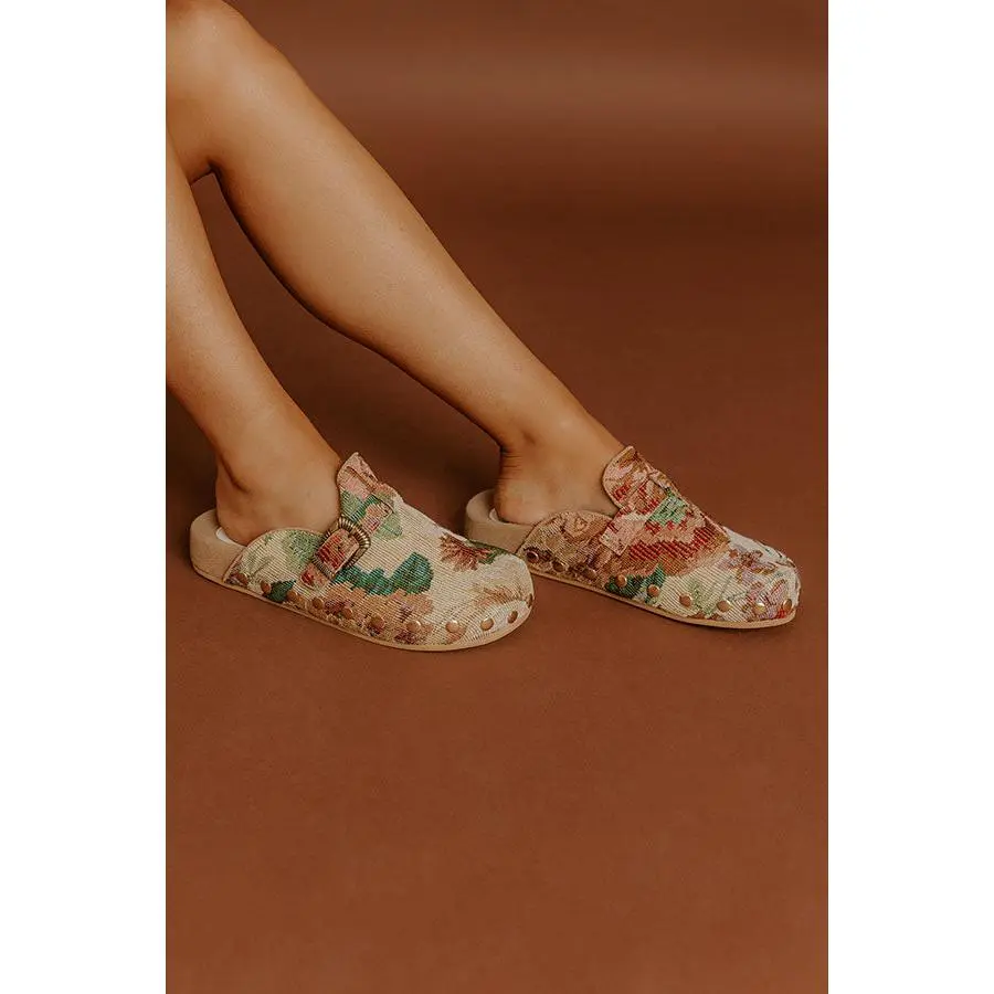 The Toni Floral Tapestry Clogs in Beige