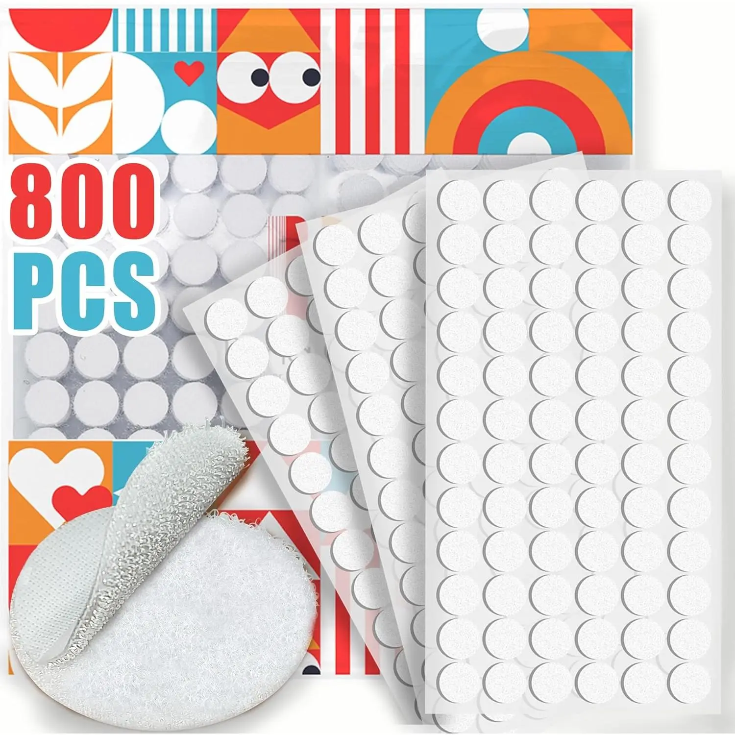 Self Adhesive Dots, Strong Adhesive 300pcs  Diameter Sticky Back Nylon Dots, Hook & Loop Dots with Waterproof Sticky Glue Tapes, Very Suitable for Classroom, Office, Home