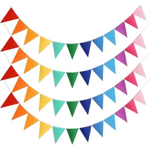 4 Strings 48PCS Rainbow Pennant Banner Flags- Colorful Triangle Felt Banner Kit with 8.2ft Ribbon-Vibrant Party Decorations for Weddings/Birthdays/Christmas/Festive Events(Rainbow Colors)