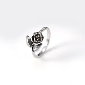 1 simple and unique 925 silver plated Small Rose Ring， exquisite gift for women--Size6-11inch