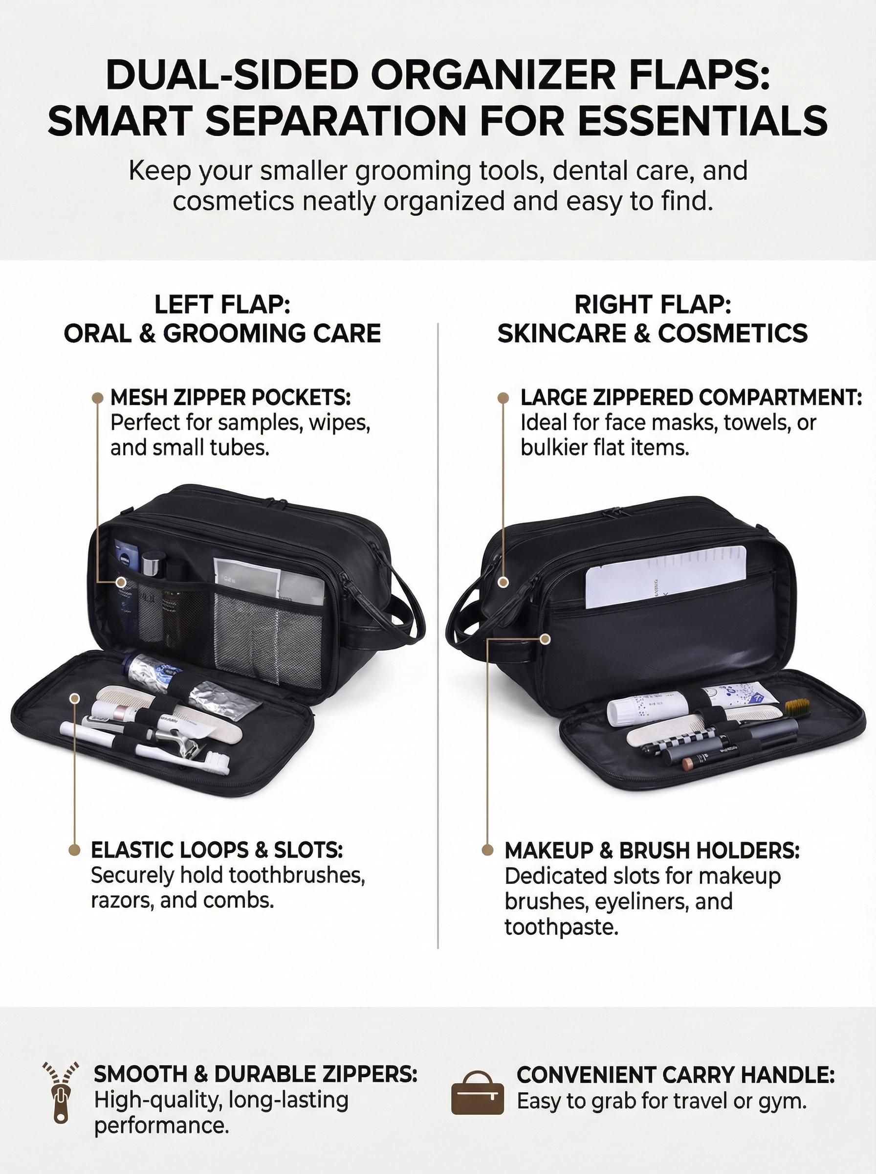 Toiletry Bag for Men, Travel Essentials Shaving Dopp Kit, Mens Travel Bag Toiletries Organizer Case for Grooming, PU Leather Water Resistant Cosmetic Bag Pouch Durable Makeup Container Set Valentine's Day Gift TikTokShopJumpstartSale SpringStatements