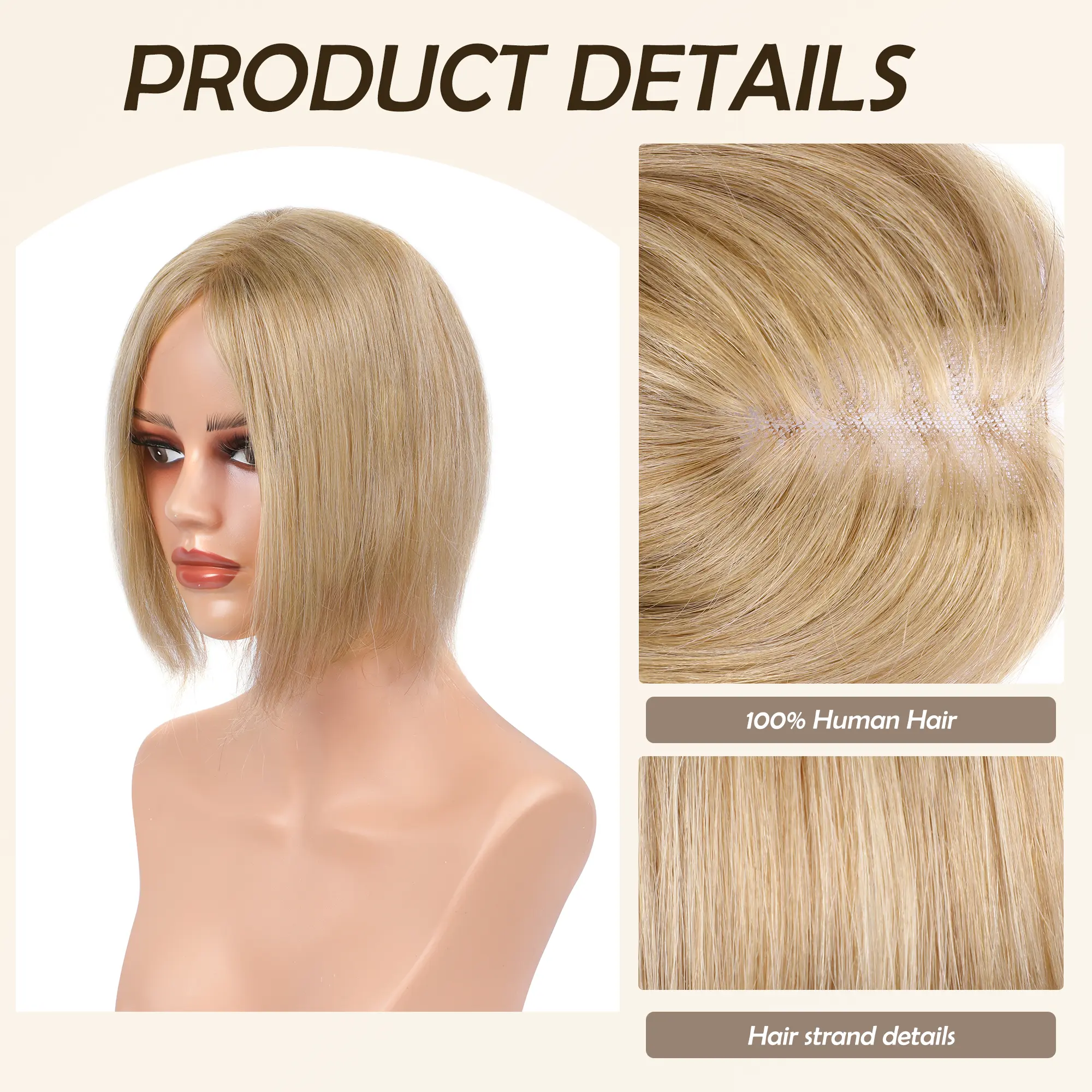 Human Hair Topper 10 Inch Swiss Base Hairpiece for Thinning Hair 100% Human Hair Topper for Thinning Hair Women - 12 Inch  main image 2