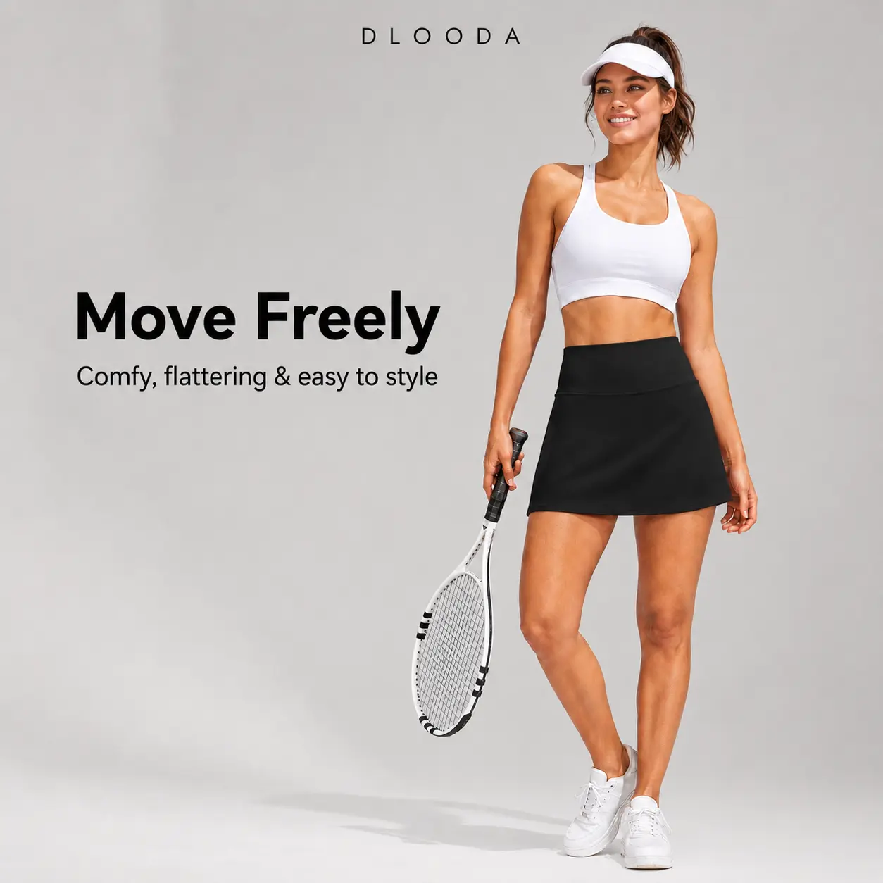 DLOODA Women's High-Waist High-Stretch Synthetics Fitted Above-the-Knee Athletic Skort, Tennis Attire with Pocket Shorts, Summer Workout Golf Athleisure Bottoms