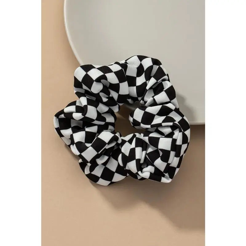 LA3accessories satin black and white checker hair scrunchie