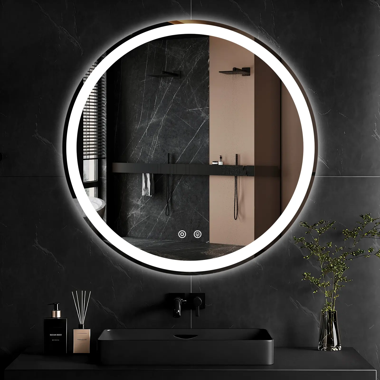 Anti-Fog Bathroom Mirror, Round LED Vanity Mirror with Tempered Glass, Dimmable 3-Color Lights, Memory Function, Anti-Fog Bathroom Mirrors
