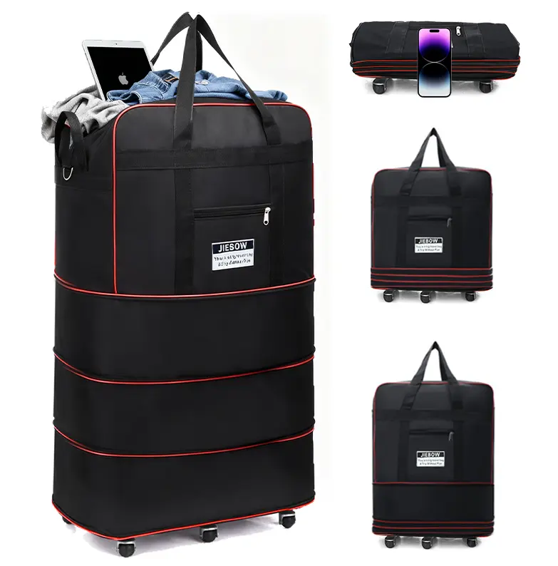 100L Lightweight Expandable Rolling Duffle Bag with Wheels - Foldable Travel Duffle Bag, Adjustable Lightweight Carry On Luggage, Rollable Spinner Carry-On Luggage for Airplane Travel, Moving, Travel Duffel Bags, Multifunctional Luggage