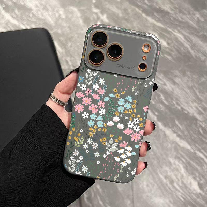 Fresh Floral Print Phone Case for iPhone 17 Pro Max 17Air 17 16E 16 15 14 13 12, Ultra Skin-Friendly TPU, All-Inclusive Glass Lens Protection, Aesthetic Flower Pattern Gift, Dopamine Ins Style Summer Cover, Shockproof Slim Case, Lens Window Design