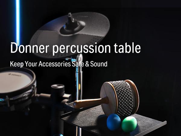 DONNER Percussion Table - Stable Durable Tray for Drums with EVA Pad & Open Frame Design for Easy Access to Accessories