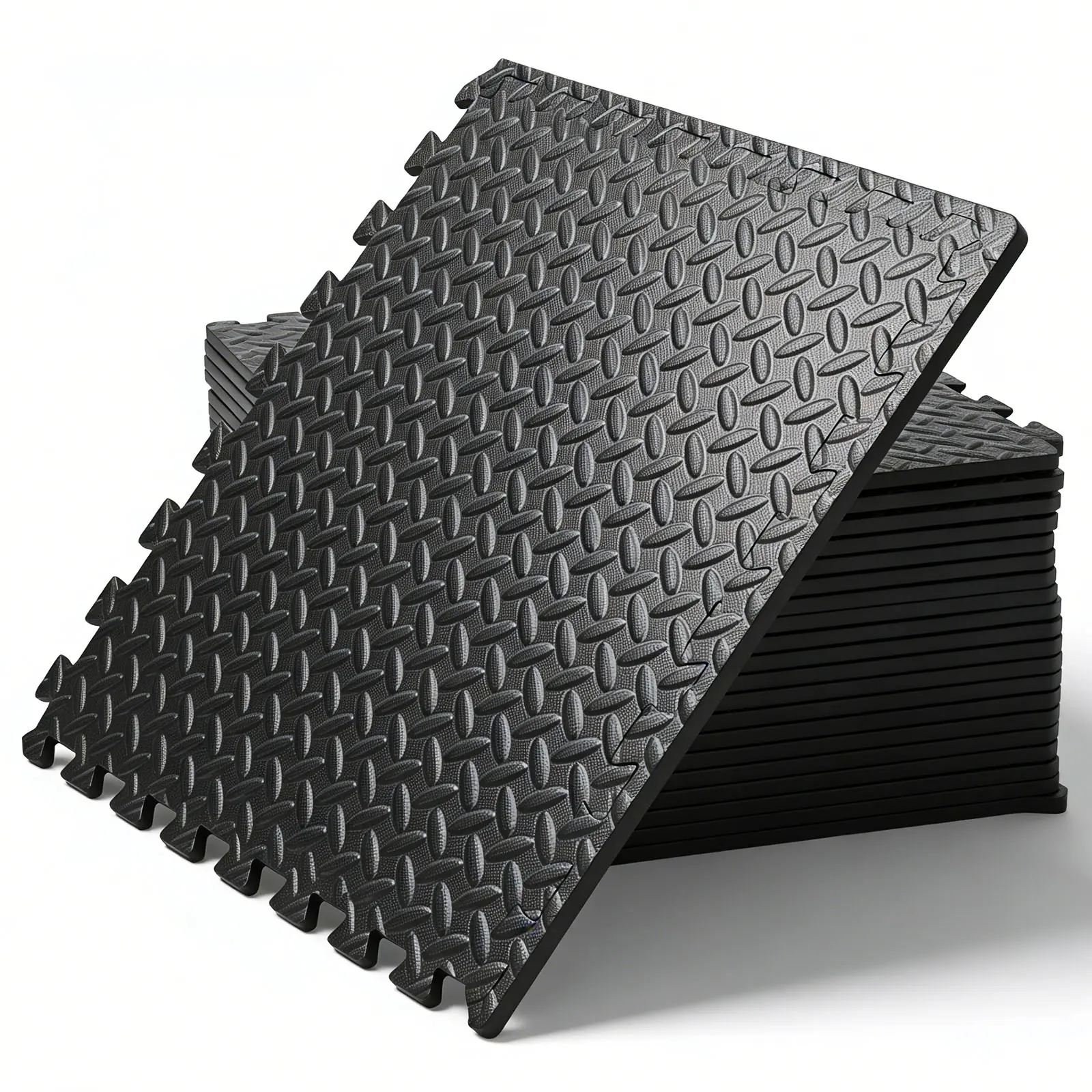 Puzzle Exercise Mat ½ in, EVA Interlocking Foam Floor Tiles for Home Gym, Mat for Home Workout Equipment, Floor Padding for Crawling, Black, 20 in x 20 in x ½ in, 6/12 Tiles